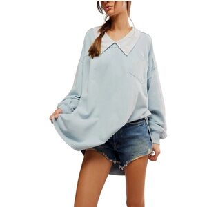 FREE PEOPLE Madeleine Seriously Oversized Sweatshirt Winter Sky Combo Size XS